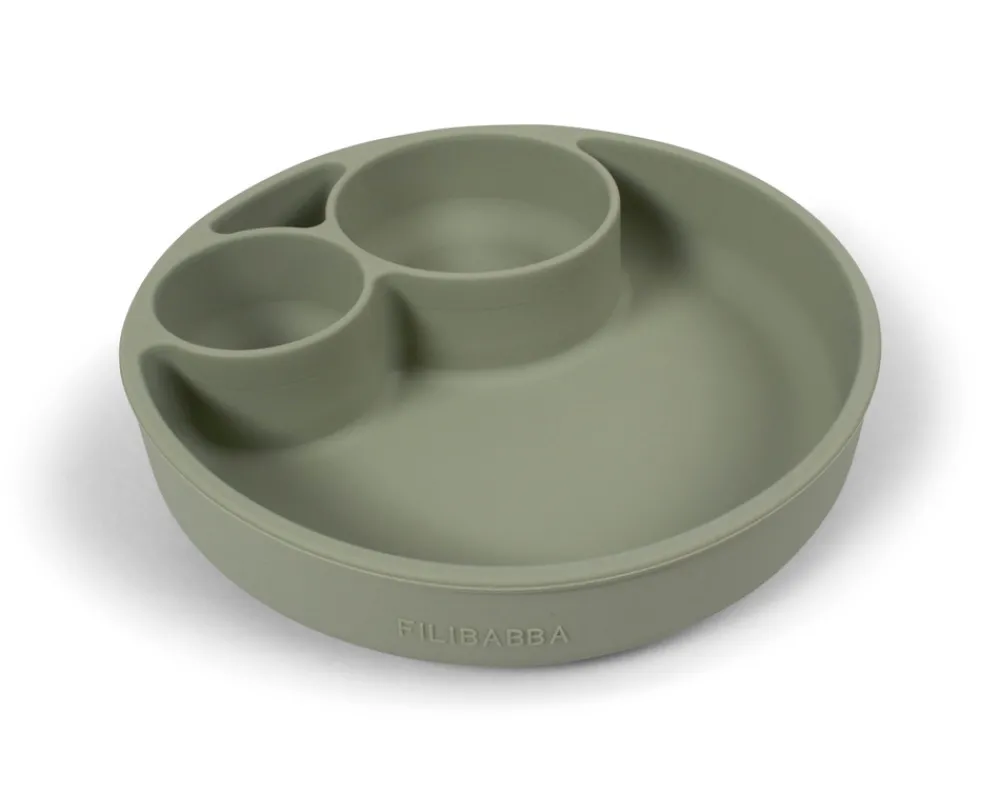 Filibabba Silikone tallerken ruminddelt - green- Service