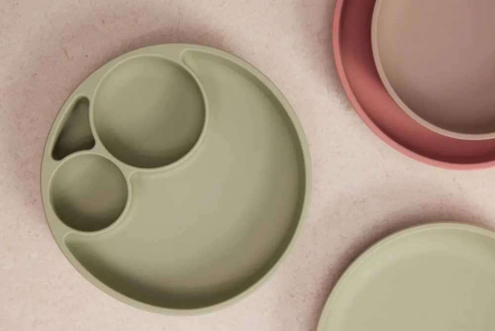 Filibabba Silikone tallerken ruminddelt - green- Service