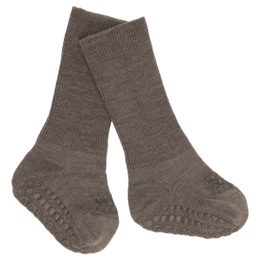 GOBABYGO Skridsikre Strømper - Merino Uld - Brown melange- Skridsikre Strømper|Uldstrømper & Uldstrømpebukser