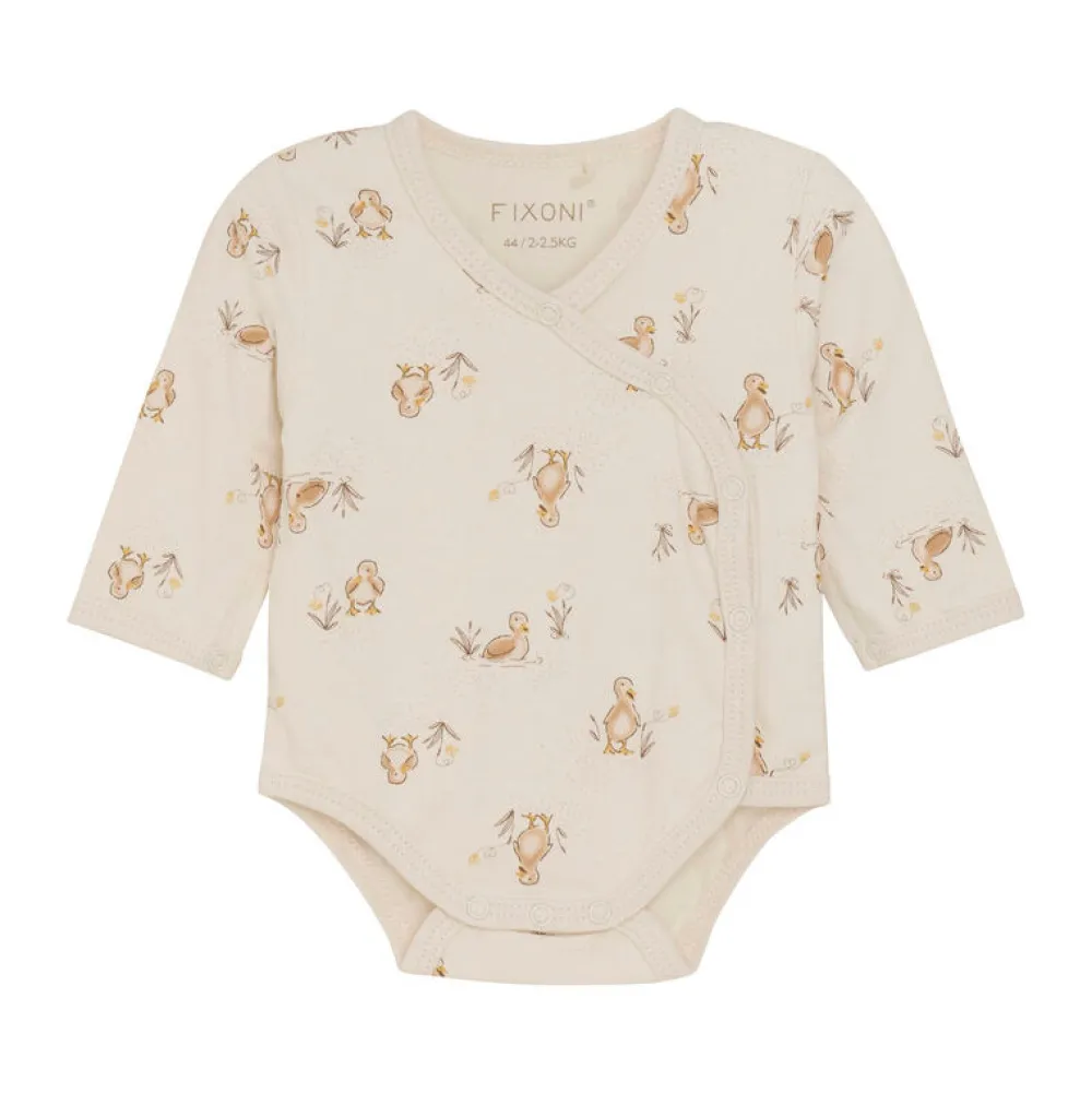 Fixoni Slå-om Body Langærmet AOP - Doe- Bodystocking M. Skrålukning|Præmatur Tøj