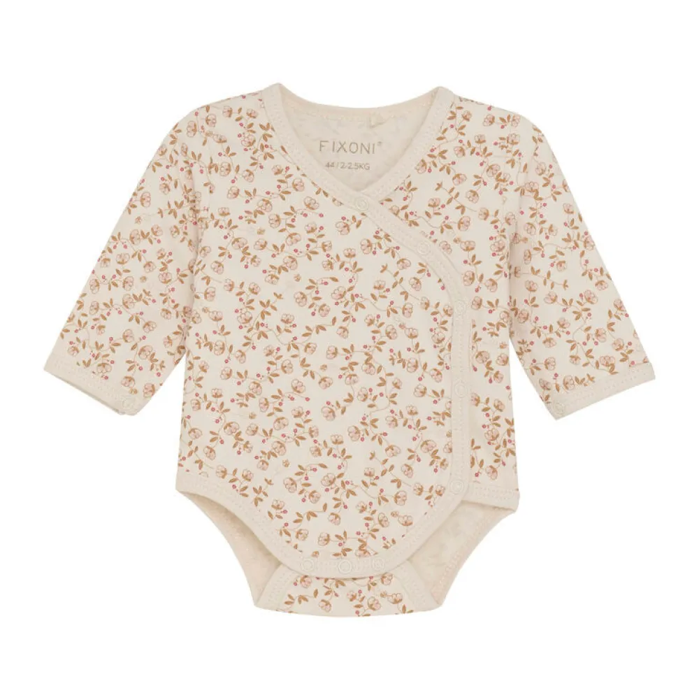 Fixoni Slå-om Body Langærmet AOP - Pale Mauve- Bodystocking M. Skrålukning|Præmatur Tøj