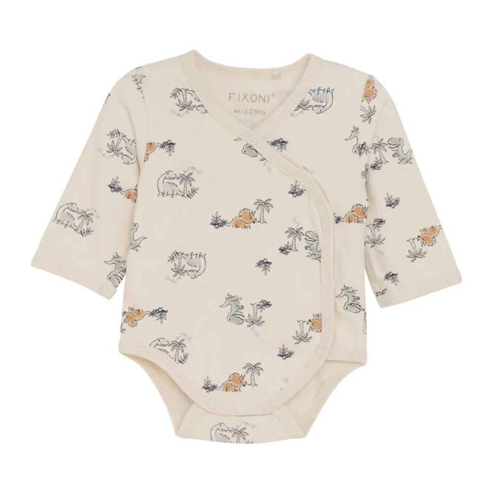 Fixoni Slå-om Body Langærmet AOP - Zen Blue- Bodystocking M. Skrålukning|Præmatur Tøj