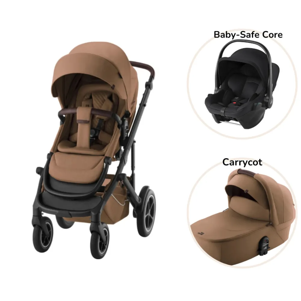 Britax Römer Smile 5Z lux inkl. liggedel og Baby-Safe Core autostol - warm caramel/space black- Kombivognspakker