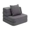By KlipKlap Sofa - 3 fold single soft - mørkegrå/sortgrå knap-Børn Tumlemøbler