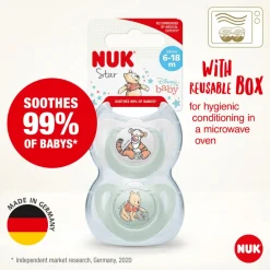NUK Star Silicon S2 - Winnie The Pooh 2 stk- Sutter