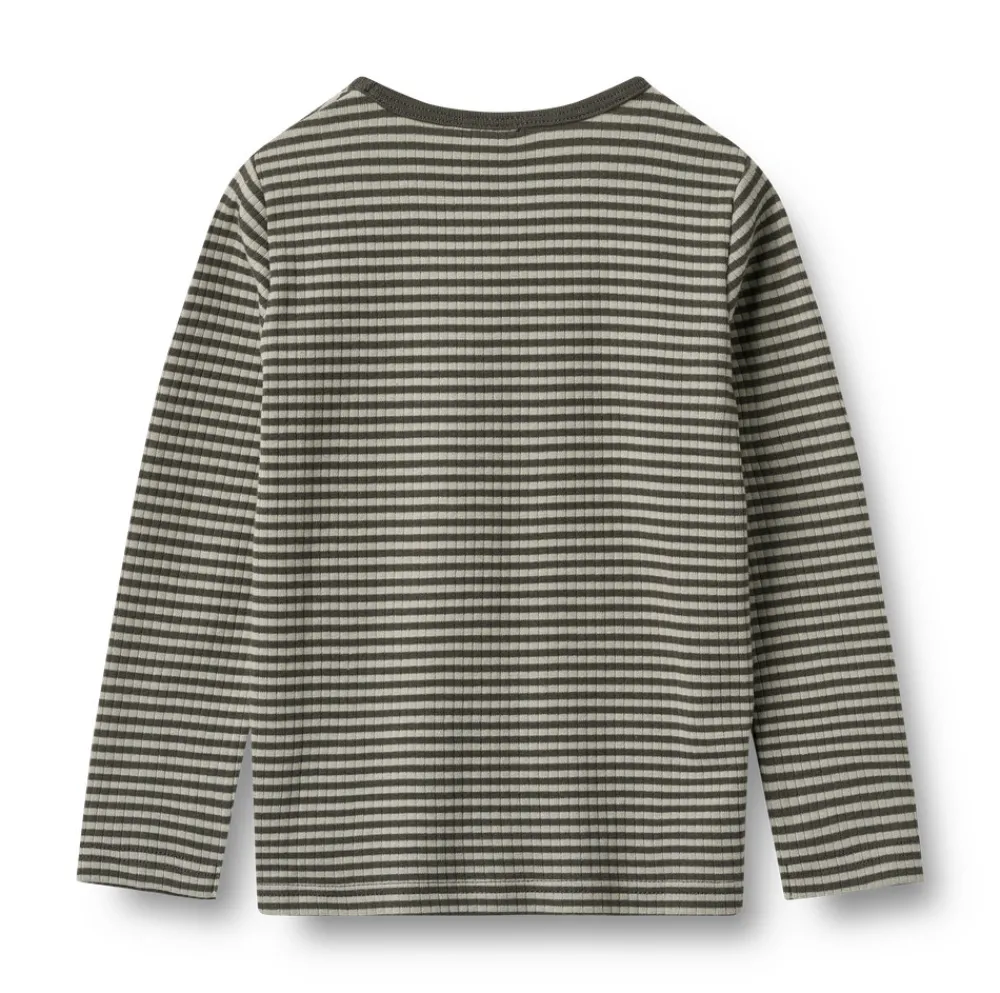 Wheat Stig T-shirt Langærmet - Winter forest stripe- Bluser