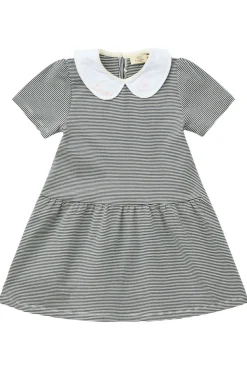 Copenhagen Colors Stribet kjole m. poplin krave - NAVY- Kjoler