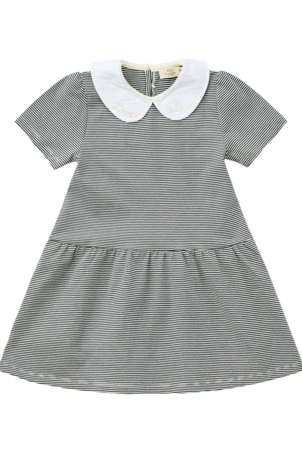 Copenhagen Colors Stribet kjole m. poplin krave - NAVY- Kjoler