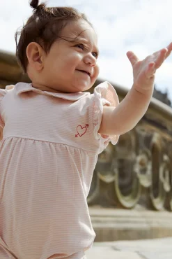 Copenhagen Colors Stribet romper m. hjerte broderi - DUSTY ROSE- Bodystocking U. Ærmer