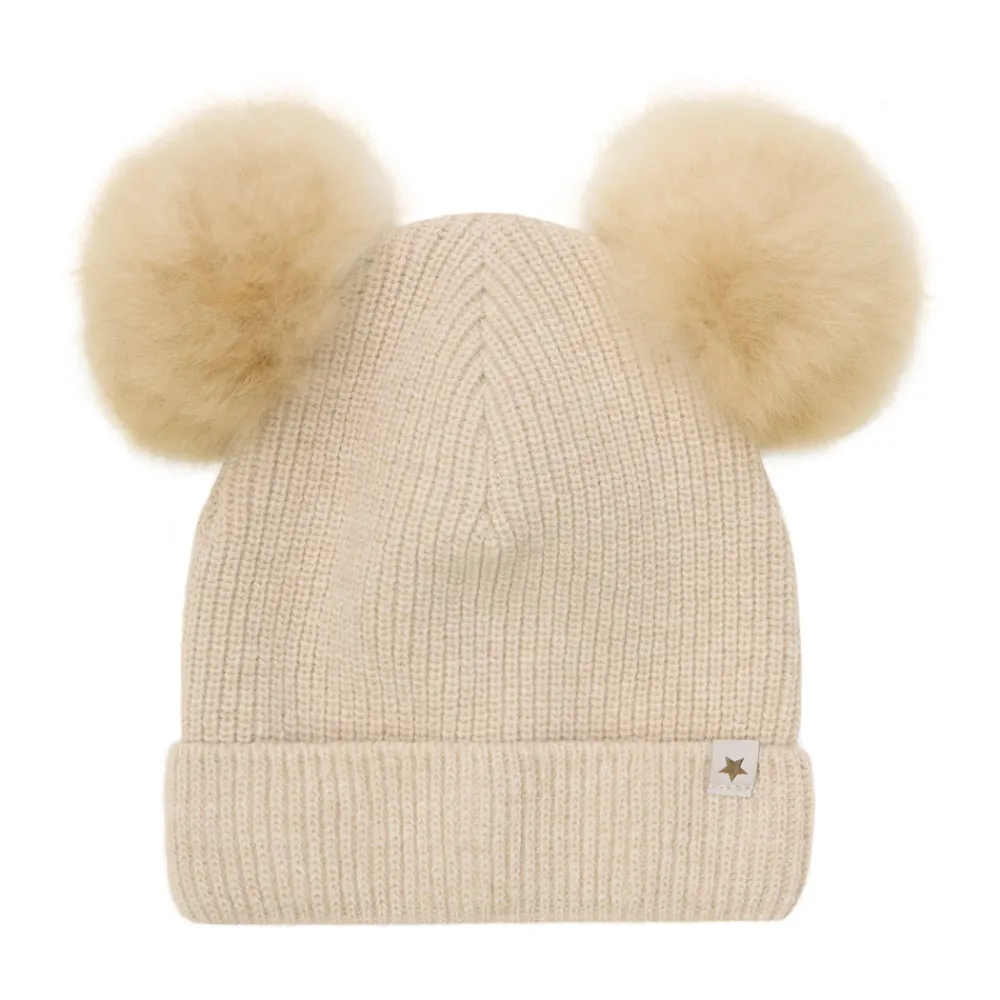 HUTTEliHUT Strik Alpaca Hat Pompoms - Sand melange- Elefanthuer & Huer|Uldhuer, Uldvanter & Uldfutter