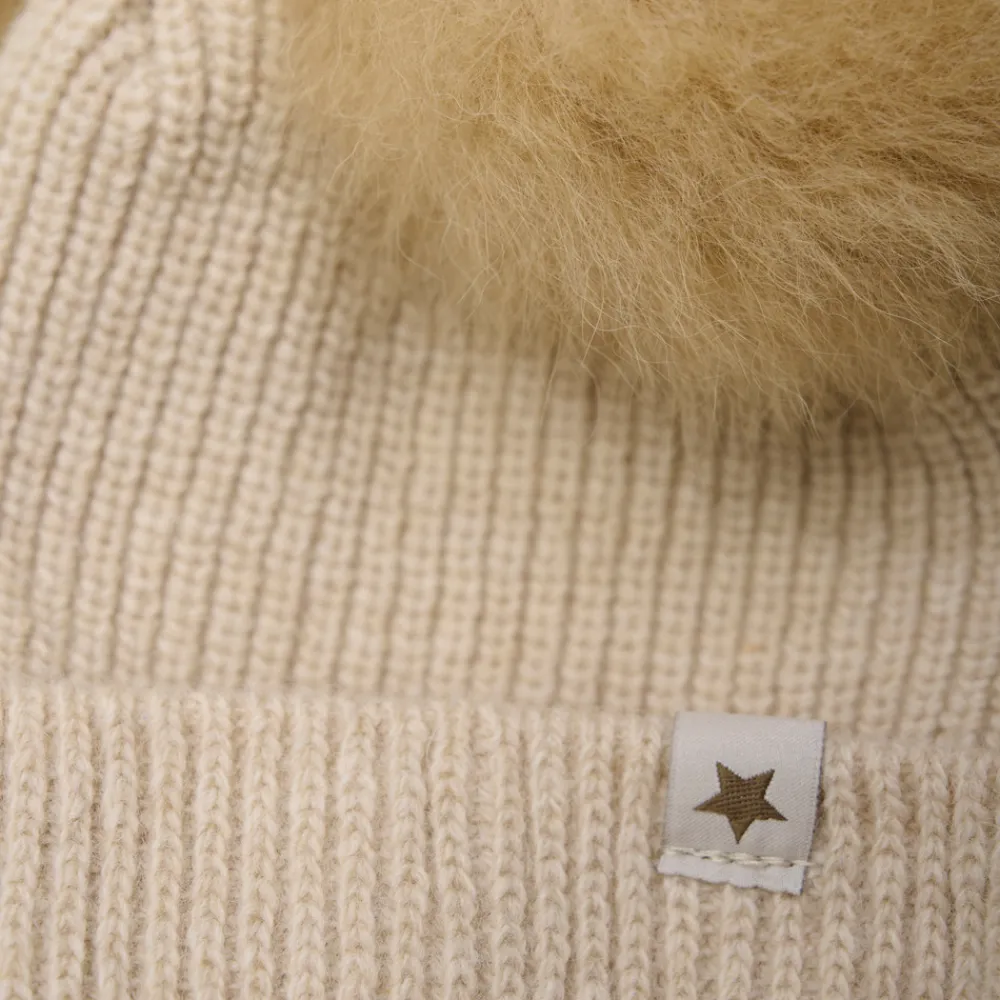 HUTTEliHUT Strik Alpaca Hat Pompoms - Sand melange- Elefanthuer & Huer|Uldhuer, Uldvanter & Uldfutter