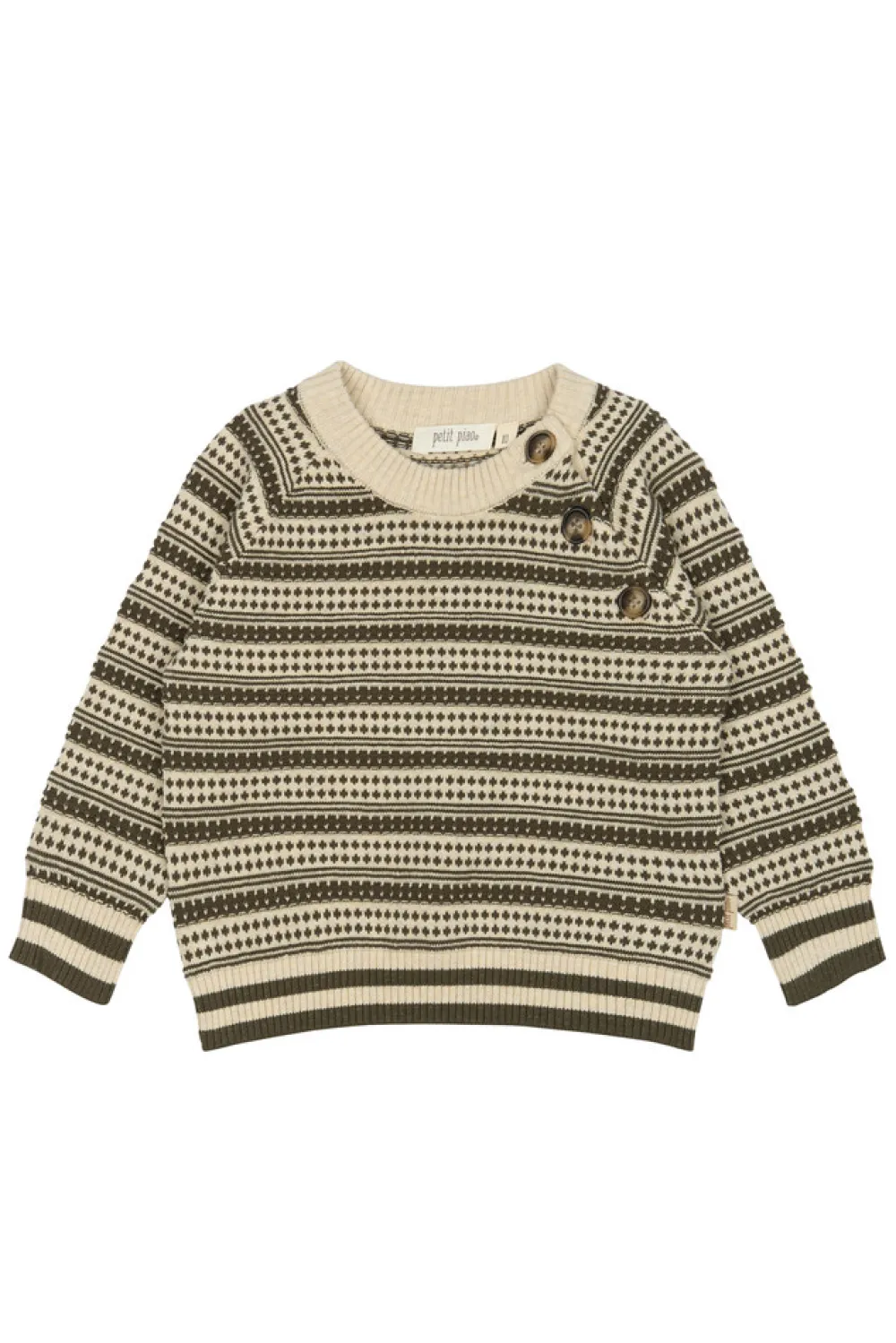 PETIT PIAO Striksweater - Dark Off White/Dusty Moss- Cardigans, Veste & Trøjer