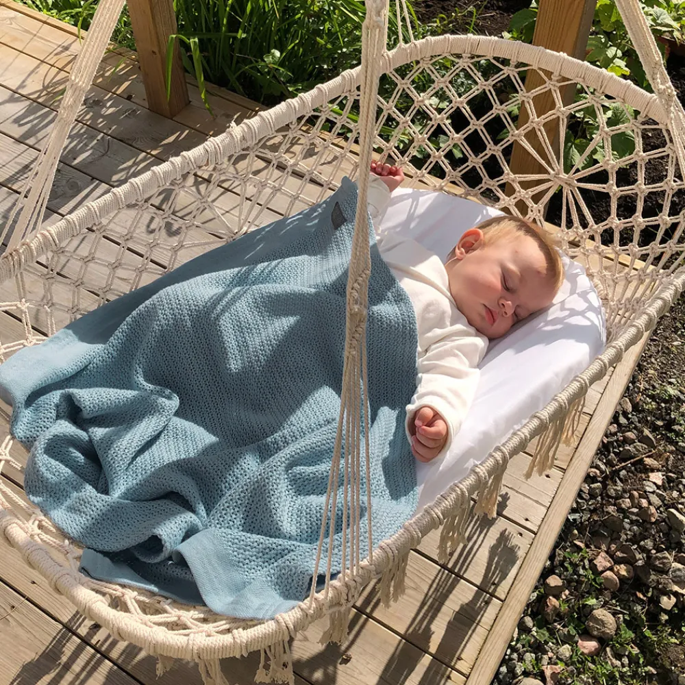 VINTER & BLOOM Striktæppe, bomuld - Blå-Børn Tæpper