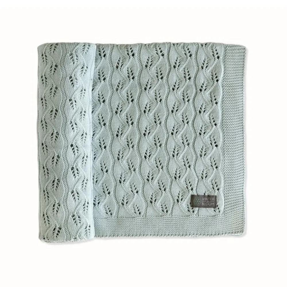 VINTER & BLOOM Striktæppe, bomuld, ECO - Sage green-Børn Tæpper