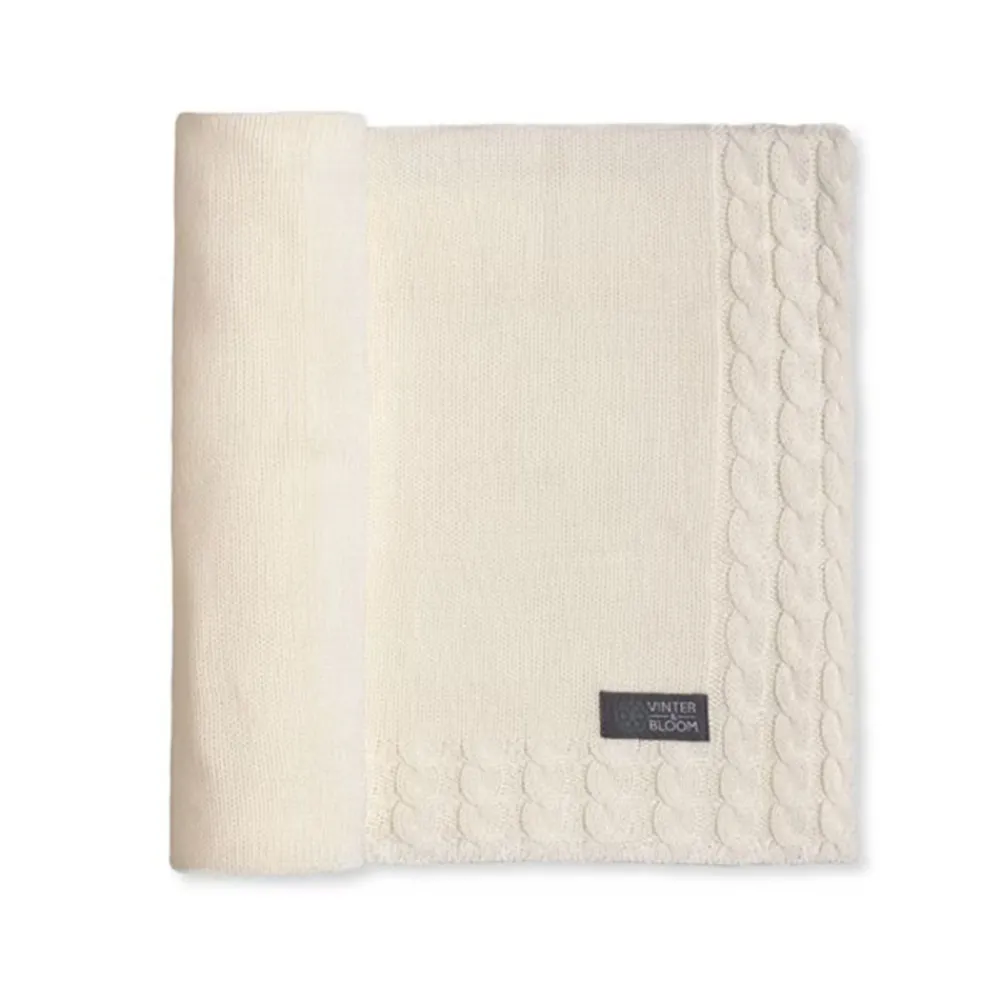 VINTER & BLOOM Striktæppe, Joy - Warm white-Børn Tæpper