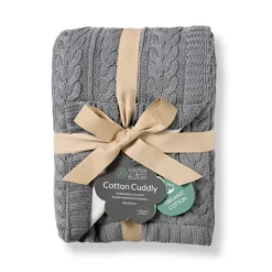 VINTER & BLOOM Striktæppe med fleece - Misty grey-Børn Tæpper