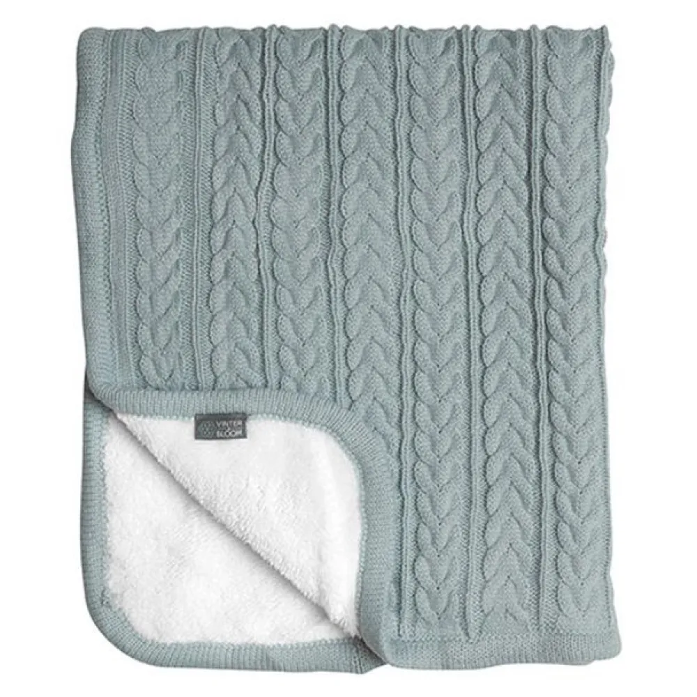 VINTER & BLOOM Striktæppe med fleece - Sage green-Børn Tæpper