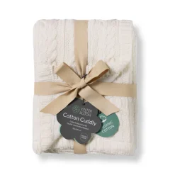 VINTER & BLOOM Striktæppe med fleece - Warm white-Børn Tæpper