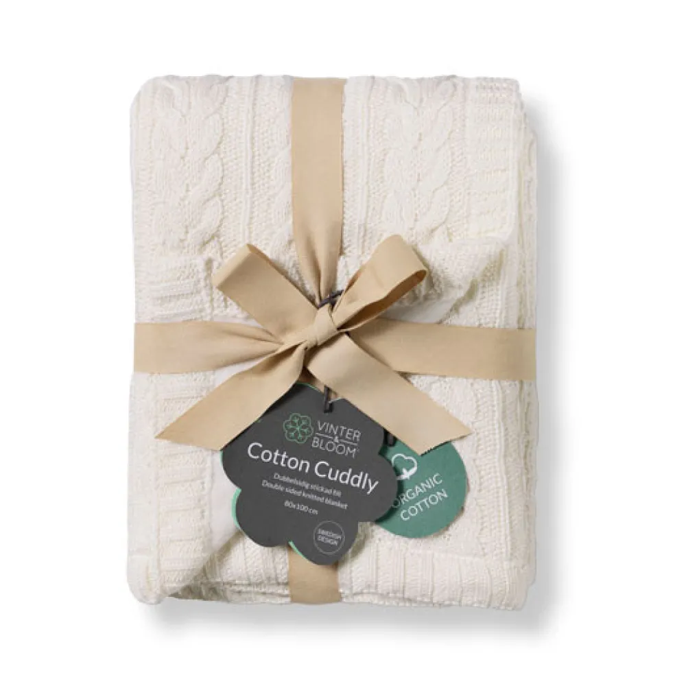 VINTER & BLOOM Striktæppe med fleece - Warm white-Børn Tæpper