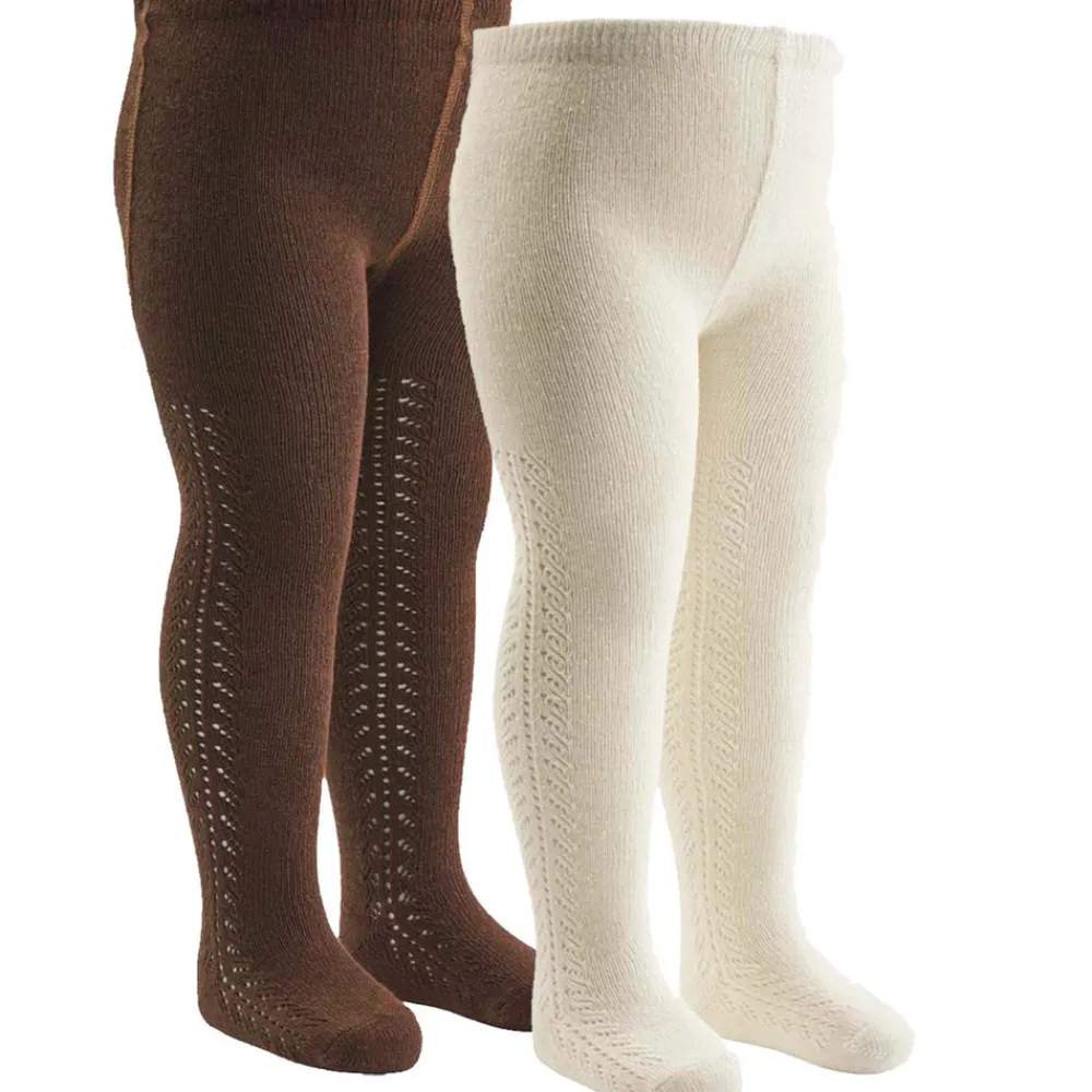 Müsli Strømpebukser med hulmønster 2-pak - Bark/ Balsam cream- Strømpebukser