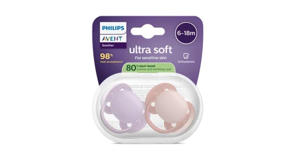 Philips Avent Sut Ultra soft, 6-18 m, lilla og lyserød- Sutter