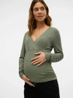 MamaLicious Trinity tess LS top - AGAVEGREEN- Overdele