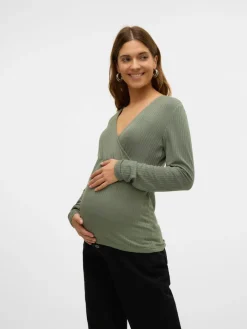 MamaLicious Trinity tess LS top - AGAVEGREEN- Overdele