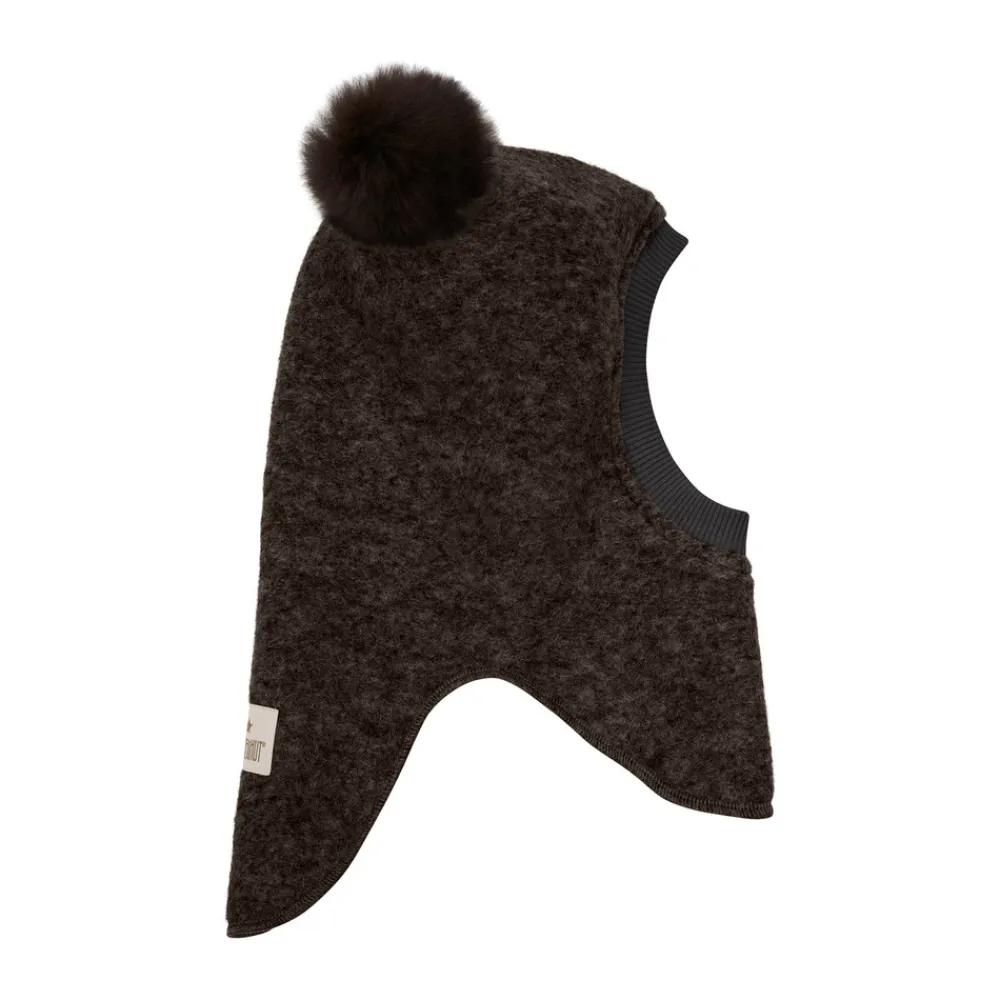 HUTTEliHUT Uld Alpaca Balaclava Pompoms - Dark brown melange- Elefanthuer & Huer|Uldhuer, Uldvanter & Uldfutter