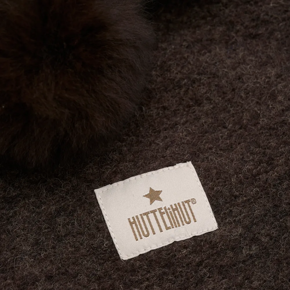 HUTTEliHUT Uld Alpaca Balaclava Pompoms - Dark brown melange- Elefanthuer & Huer|Uldhuer, Uldvanter & Uldfutter