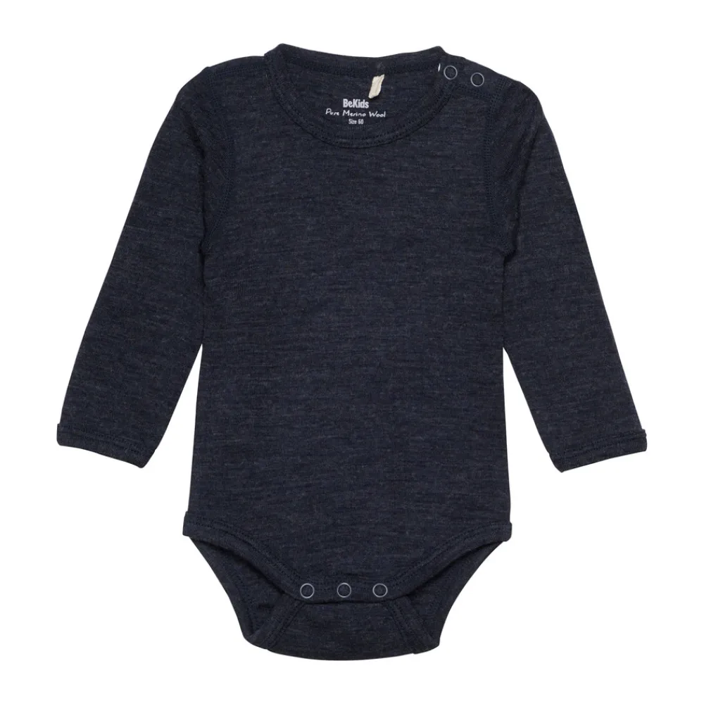 BeKids Uld body langærmet - solid - Sky Captain Melange- Uldbodyer|Bodystocking Langærmet