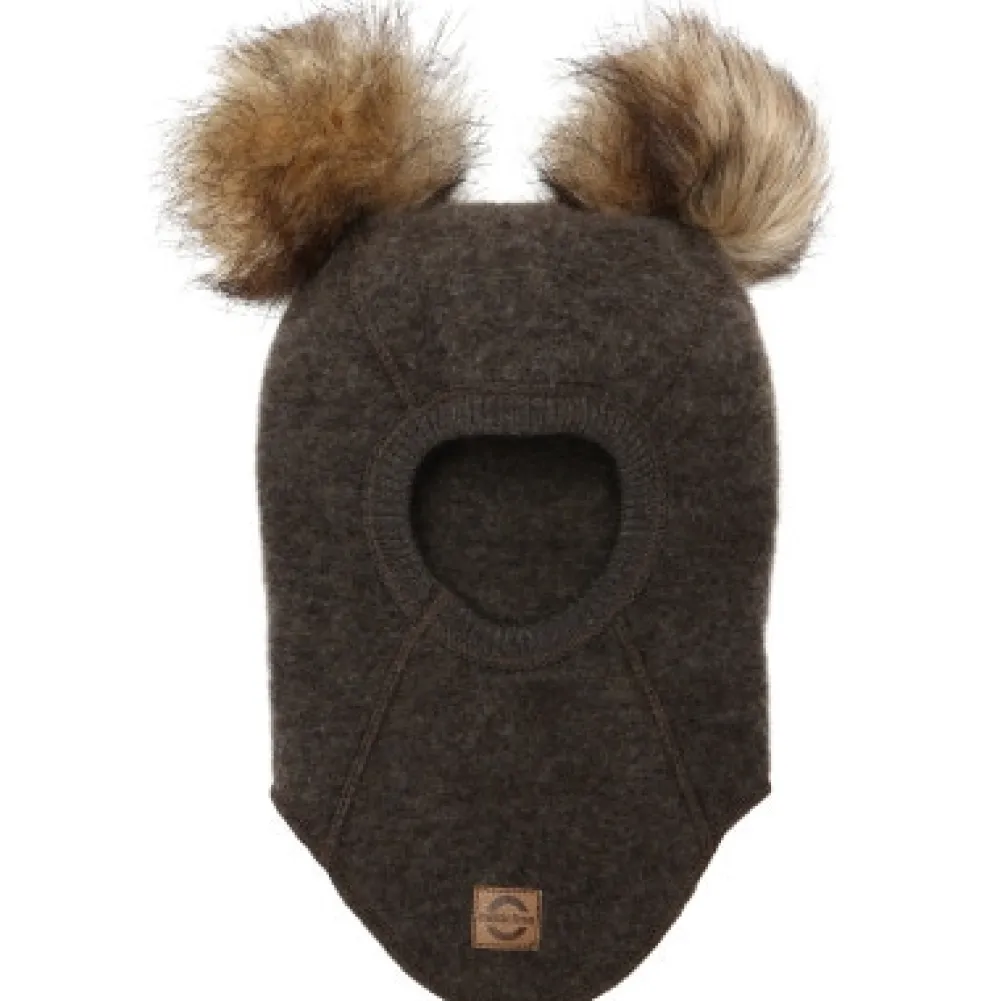 Mikk-Line Uld elefanthue med pom pom - DARK BROWN MELANGE- Uldhuer, Uldvanter & Uldfutter|Elefanthuer & Huer