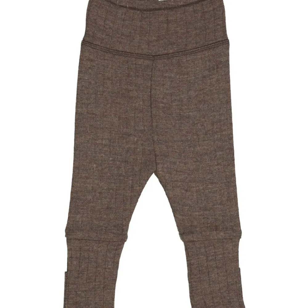 Müsli Woolly bukser med foldbare fødder - Walnut melange- Uldunderdele|Leggings