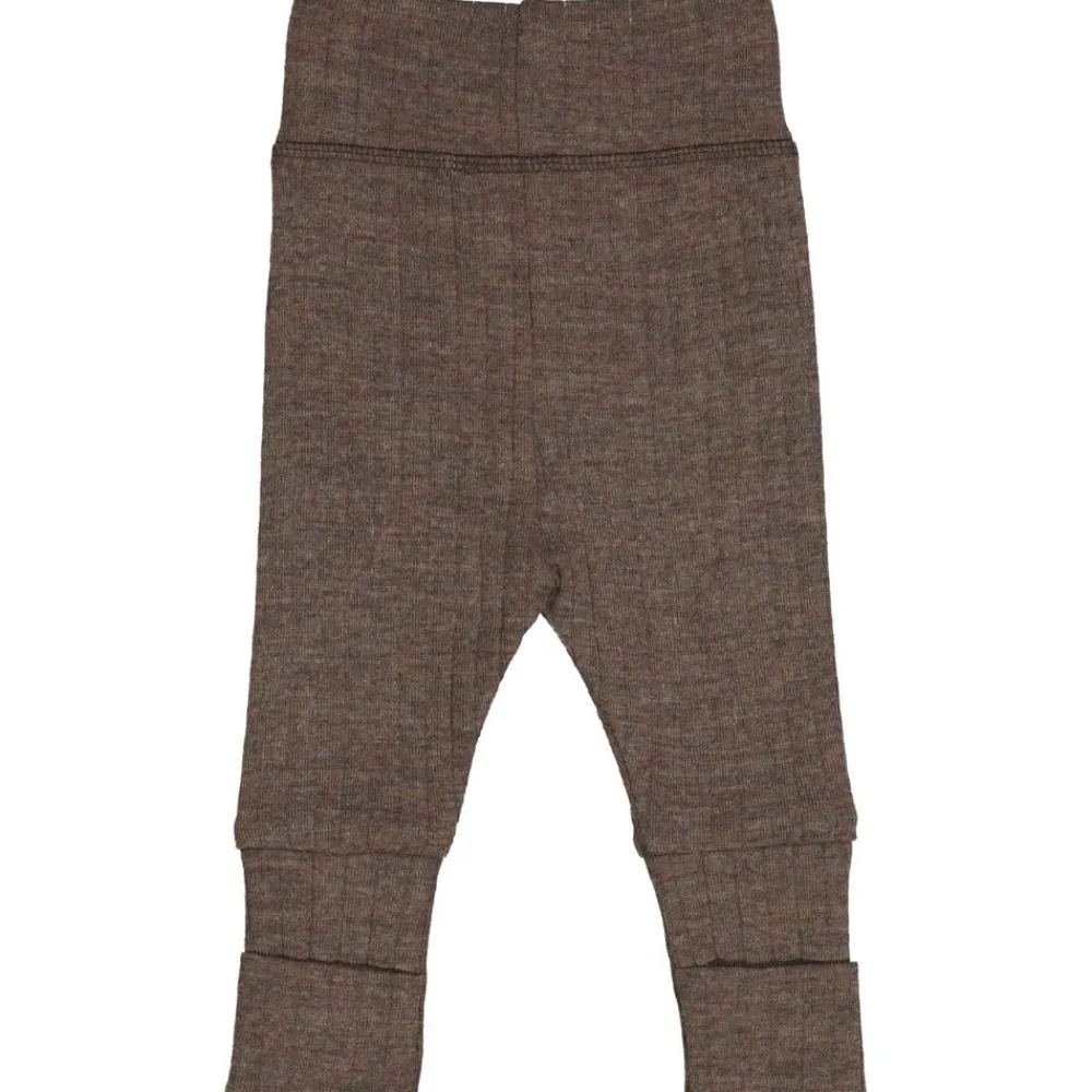 Müsli Woolly bukser med foldbare fødder - Walnut melange- Uldunderdele|Leggings