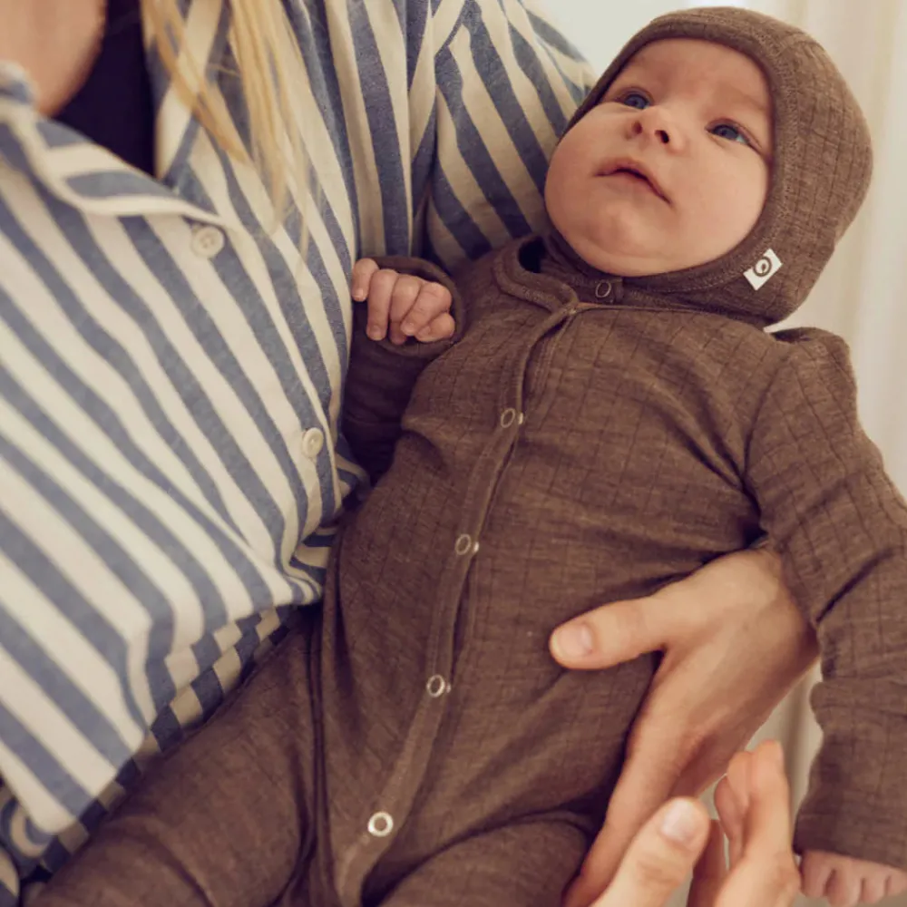 Müsli Woolly heldragt med fødder - Walnut melange- Ulddragter